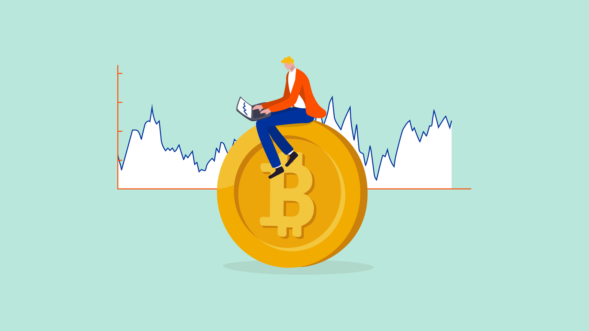 Bitcoin-Münze vor einem Graphen.